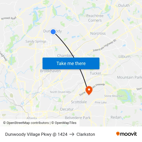 Dunwoody Village Pkwy @ 1424 to Clarkston map
