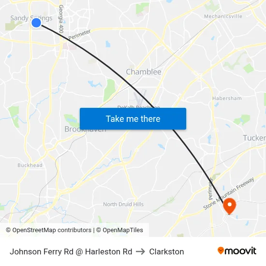 Johnson Ferry Rd @ Harleston Rd to Clarkston map