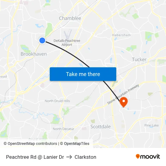 Peachtree Rd @ Lanier Dr to Clarkston map