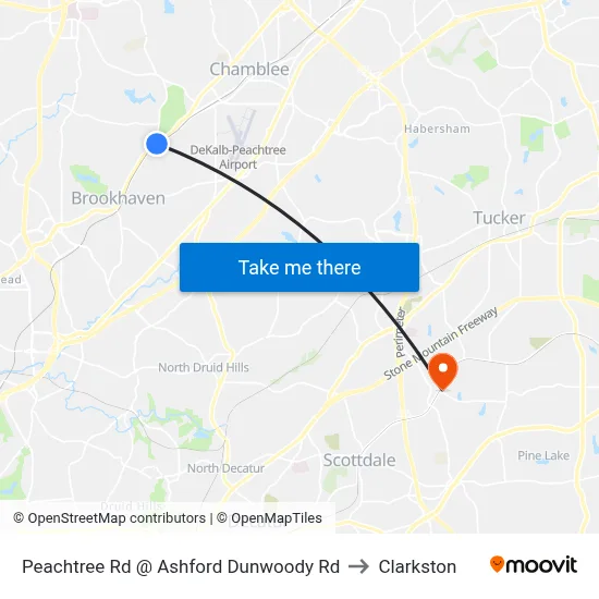 Peachtree Rd @ Ashford Dunwoody Rd to Clarkston map