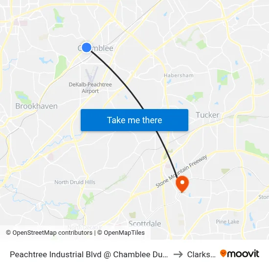 Peachtree Industrial Blvd @ Chamblee Dunwoody Rd to Clarkston map