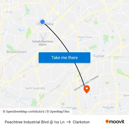 Peachtree Industrial Blvd @ Ivy Ln to Clarkston map