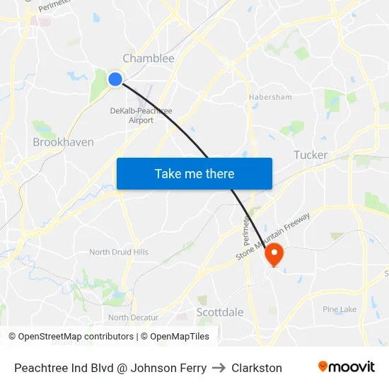 Peachtree Ind Blvd @ Johnson Ferry to Clarkston map