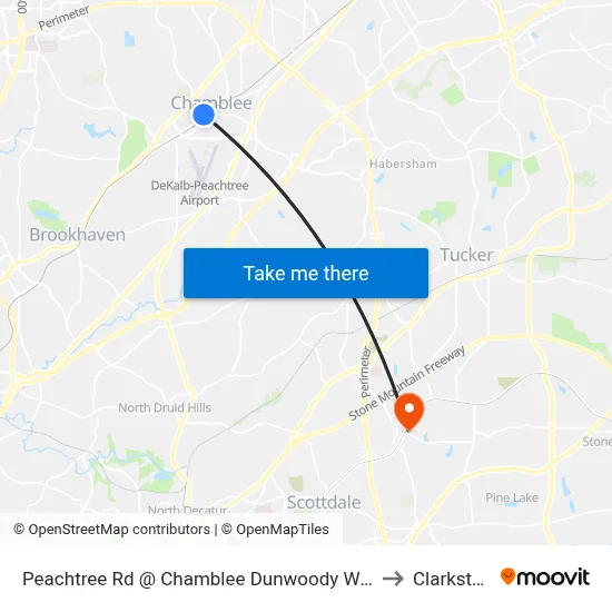 Peachtree Rd @ Chamblee Dunwoody Way to Clarkston map