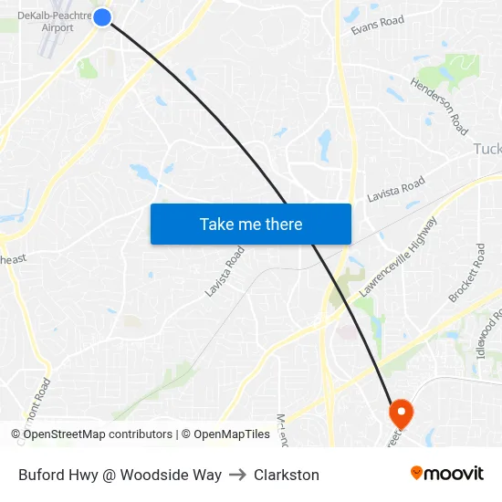 Buford Hwy @ Woodside Way to Clarkston map
