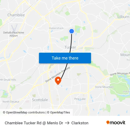 Chamblee Tucker Rd @ Menlo Dr to Clarkston map