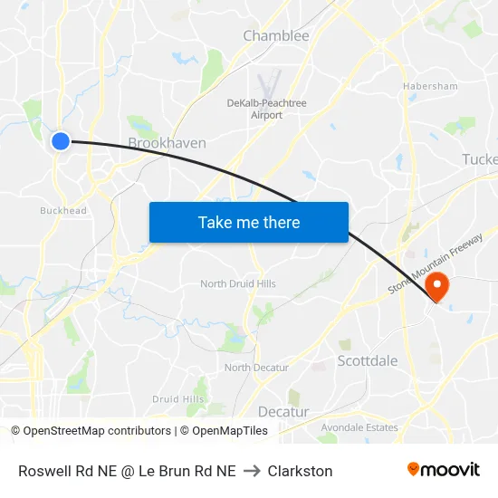 Roswell Rd NE @ Le Brun Rd NE to Clarkston map