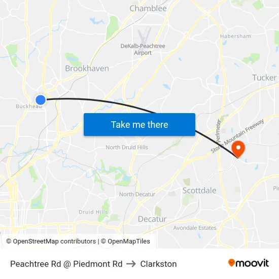Peachtree Rd @ Piedmont Rd to Clarkston map