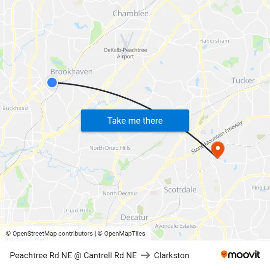 Peachtree Rd NE @ Cantrell Rd NE to Clarkston map