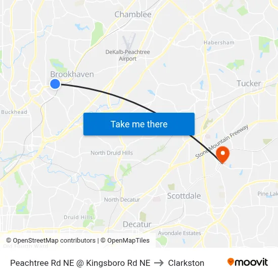 Peachtree Rd NE @ Kingsboro Rd NE to Clarkston map