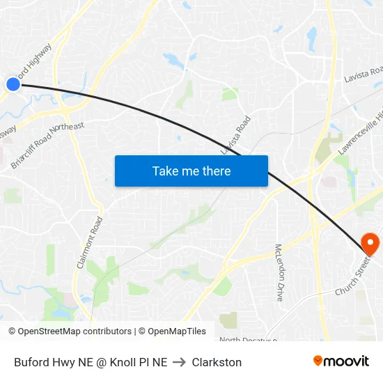 Buford Hwy NE @ Knoll Pl NE to Clarkston map
