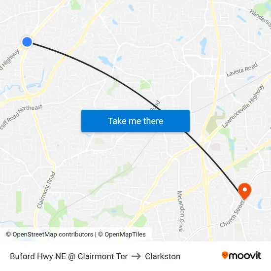 Buford Hwy NE @ Clairmont Ter to Clarkston map
