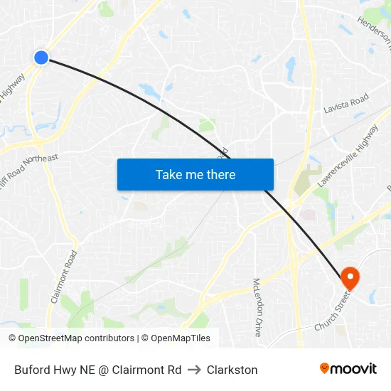 Buford Hwy NE @ Clairmont Rd to Clarkston map