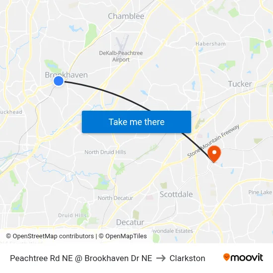 Peachtree Rd NE @ Brookhaven Dr NE to Clarkston map