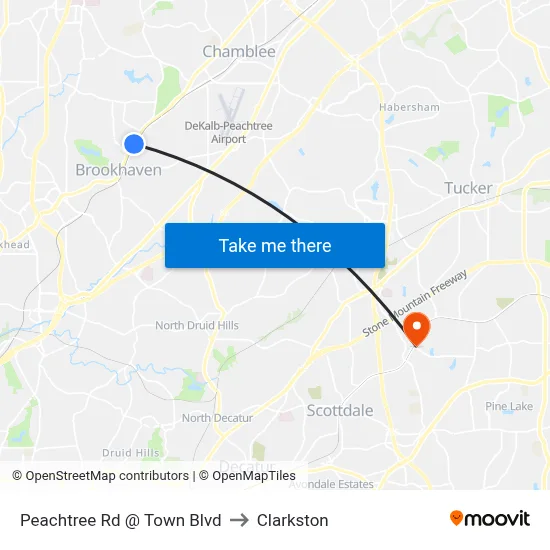Peachtree Rd @ Town Blvd to Clarkston map
