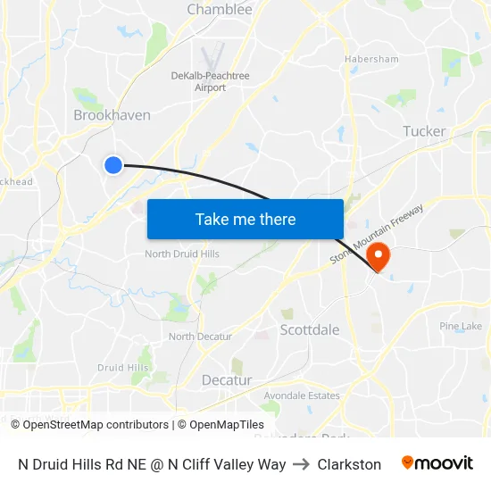 N Druid Hills Rd NE @ N Cliff Valley Way to Clarkston map