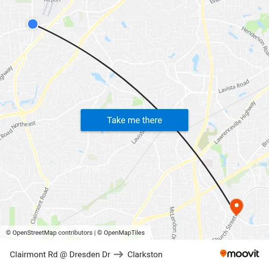 Clairmont Rd @ Dresden Dr to Clarkston map
