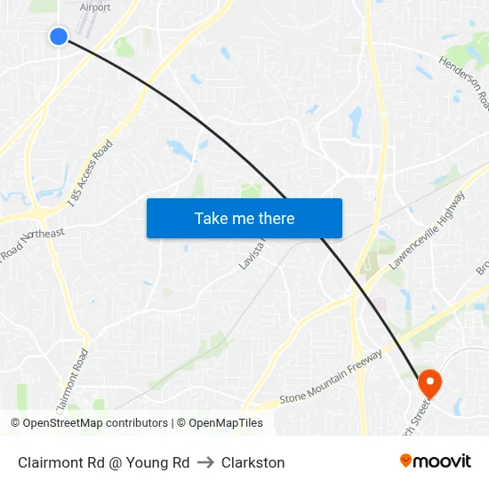 Clairmont Rd @ Young Rd to Clarkston map