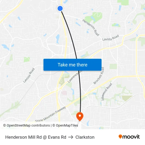 Henderson Mill Rd @ Evans Rd to Clarkston map