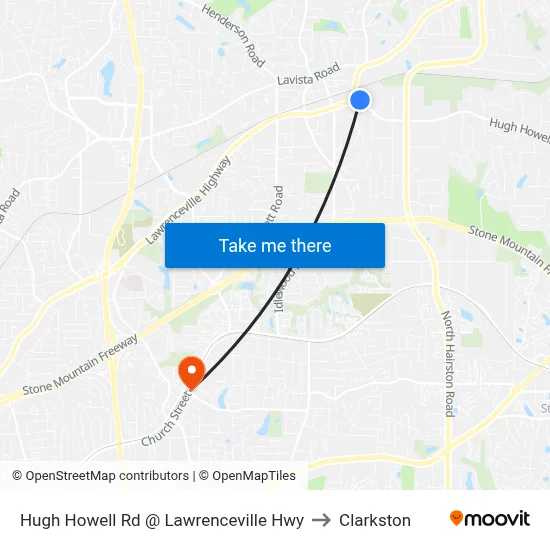 Hugh Howell Rd @ Lawrenceville Hwy to Clarkston map