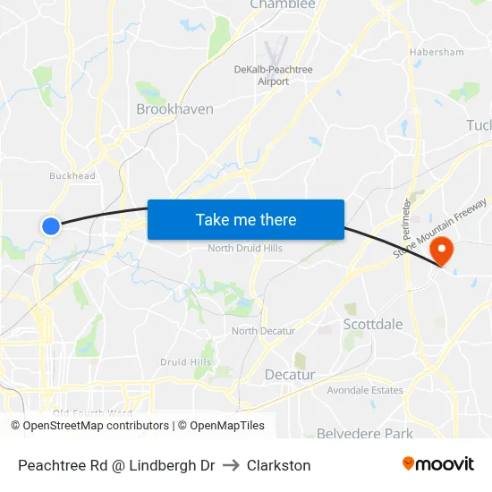 Peachtree Rd @ Lindbergh Dr to Clarkston map