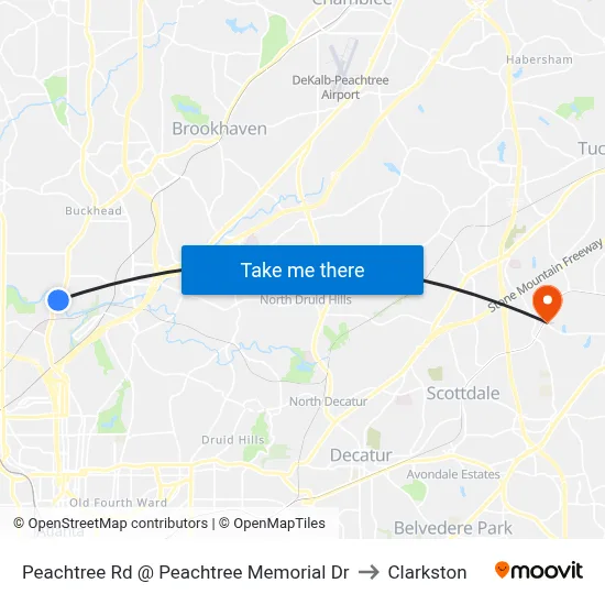 Peachtree Rd @ Peachtree Memorial Dr to Clarkston map
