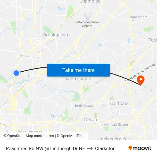 Peachtree Rd NW @ Lindbergh Dr NE to Clarkston map