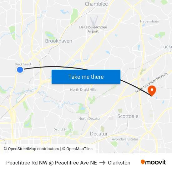 Peachtree Rd NW @ Peachtree Ave NE to Clarkston map