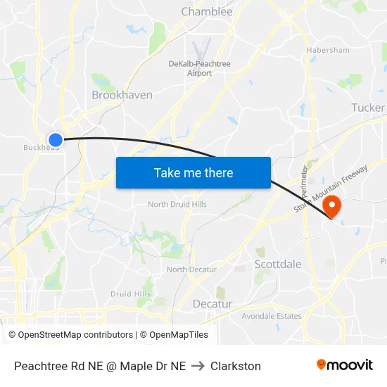 Peachtree Rd NE @ Maple Dr NE to Clarkston map