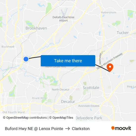 Buford Hwy NE @ Lenox Pointe to Clarkston map