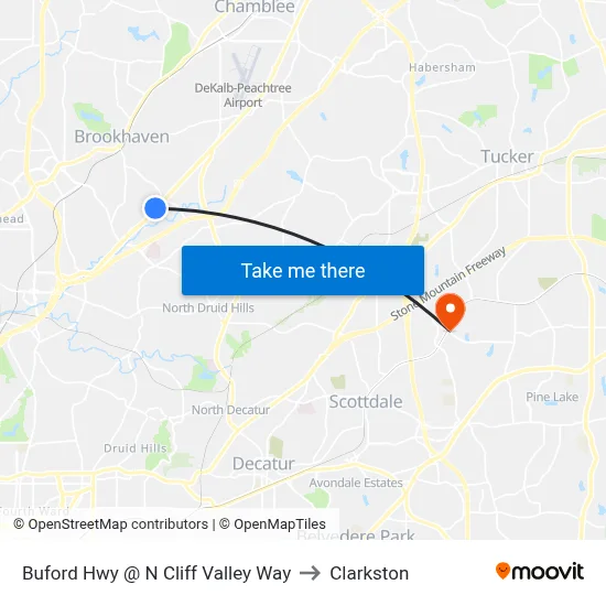 Buford Hwy @ N Cliff Valley Way to Clarkston map