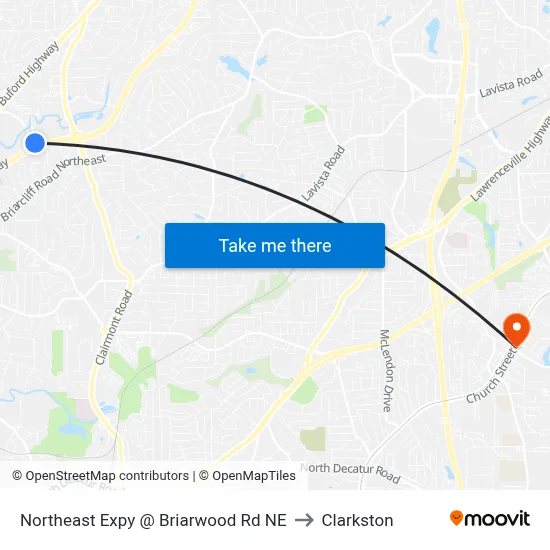 Northeast Expy @ Briarwood Rd NE to Clarkston map