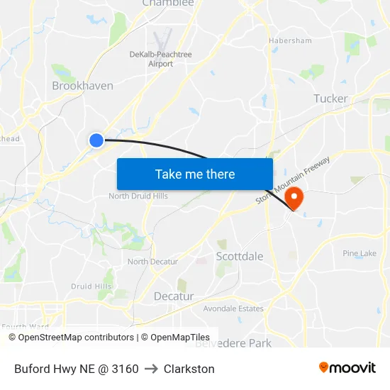 Buford Hwy NE @ 3160 to Clarkston map