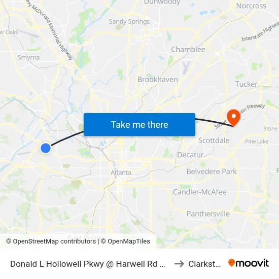 Donald L Hollowell Pkwy @ Harwell Rd NW to Clarkston map