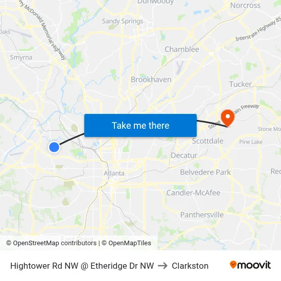 Hightower Rd NW @ Etheridge Dr NW to Clarkston map