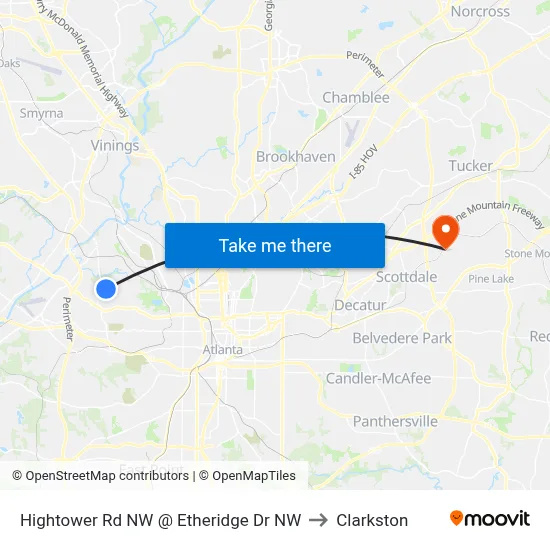 Hightower Rd NW @ Etheridge Dr NW to Clarkston map