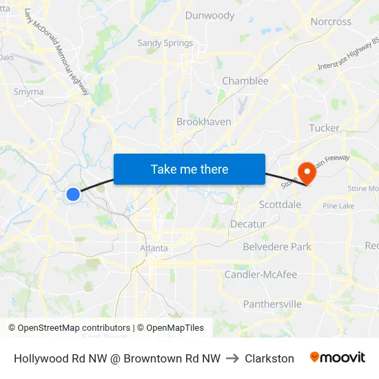 Hollywood Rd NW @ Browntown Rd NW to Clarkston map
