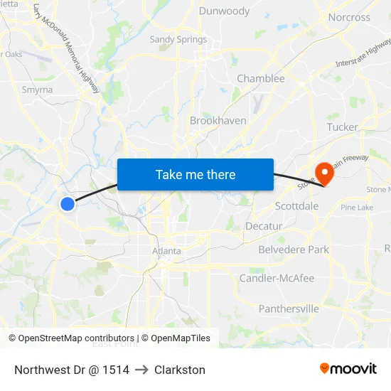 Northwest Dr @ 1514 to Clarkston map