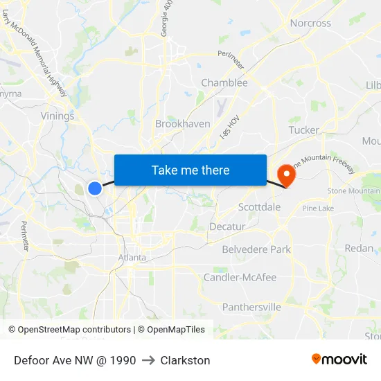Defoor Ave NW @ 1990 to Clarkston map