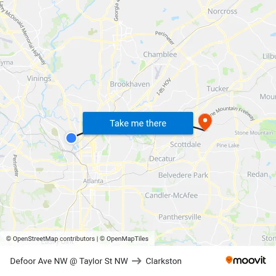 Defoor Ave NW @ Taylor St NW to Clarkston map