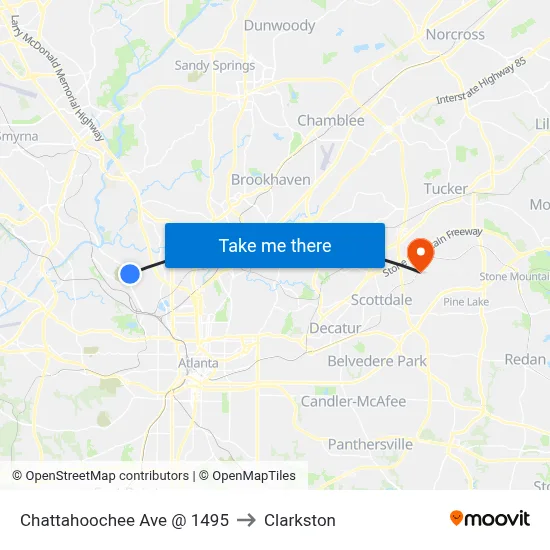 Chattahoochee Ave @ 1495 to Clarkston map