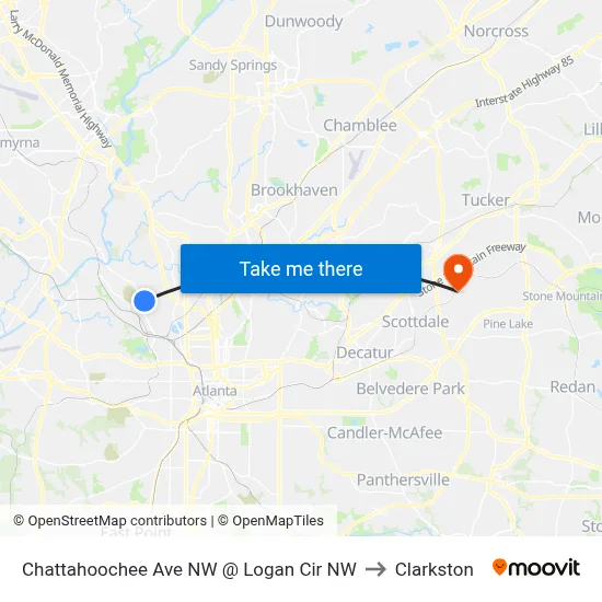 Chattahoochee Ave NW @ Logan Cir NW to Clarkston map