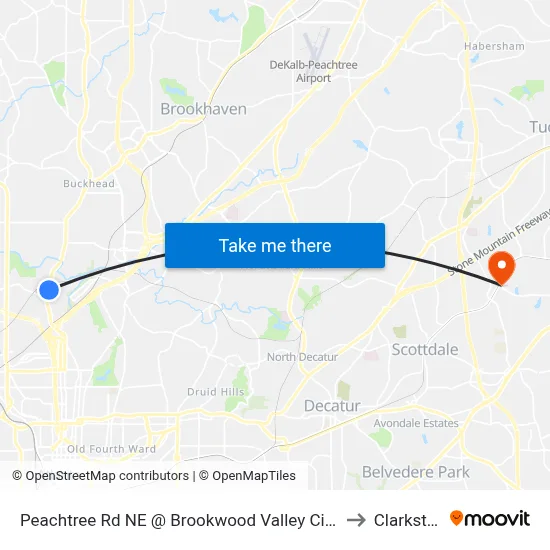 Peachtree Rd NE @ Brookwood Valley Cir NE to Clarkston map