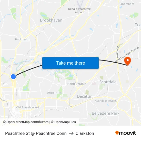 Peachtree St @ Peachtree Conn to Clarkston map