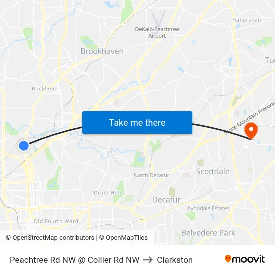 Peachtree Rd NW @ Collier Rd NW to Clarkston map