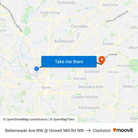 Bellemeade Ave NW @ Howell Mill Rd NW to Clarkston map