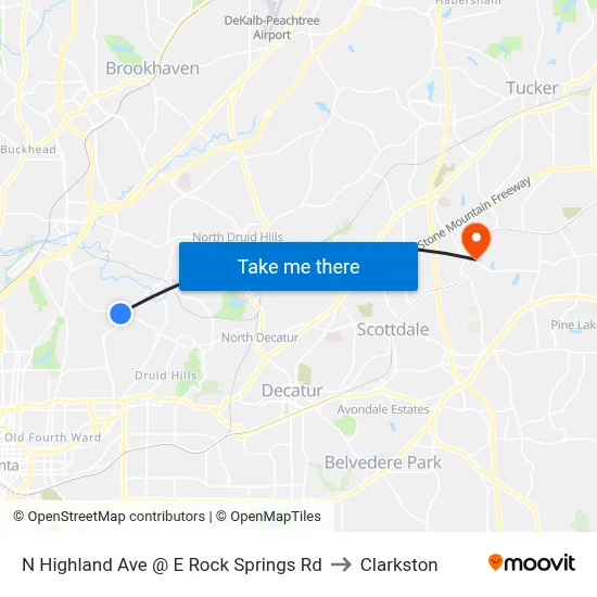 N Highland Ave @ E Rock Springs Rd to Clarkston map