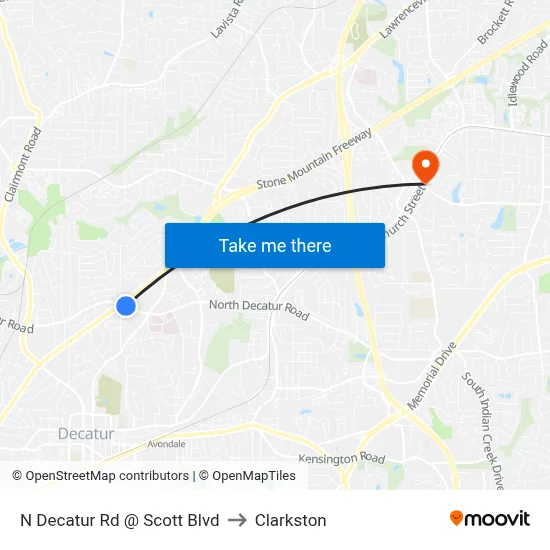 N Decatur Rd @ Scott Blvd to Clarkston map