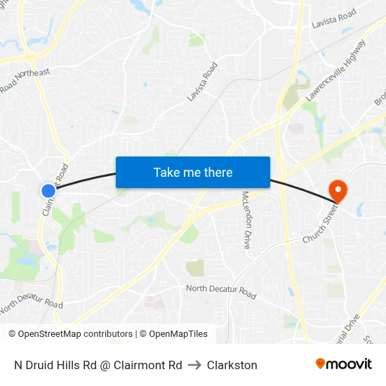 N Druid Hills Rd @ Clairmont Rd to Clarkston map