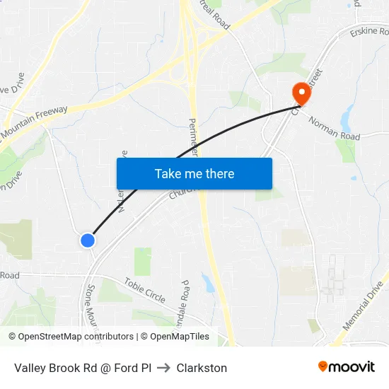Valley Brook Rd @ Ford Pl to Clarkston map